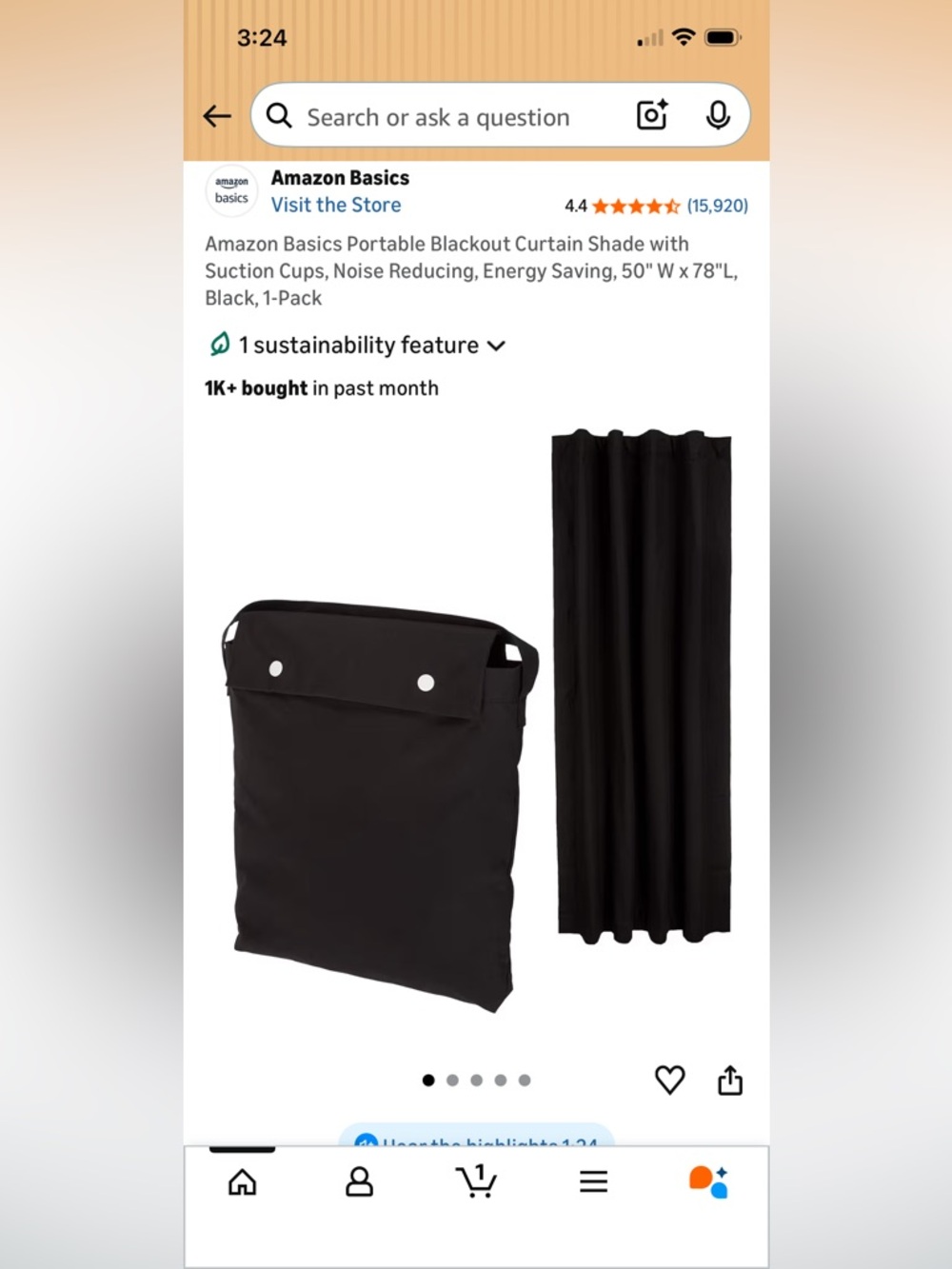 Black Portable Curtain Panel with Suction Cup Tabs